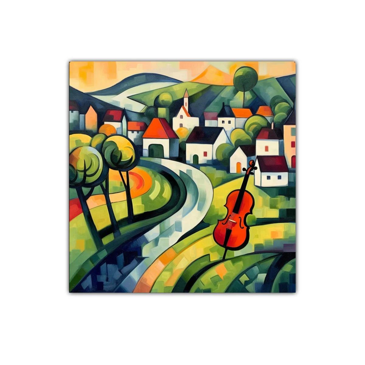Paisaje con violonchelo en tonos vibrantes y curvas armoniosas — imagen principal