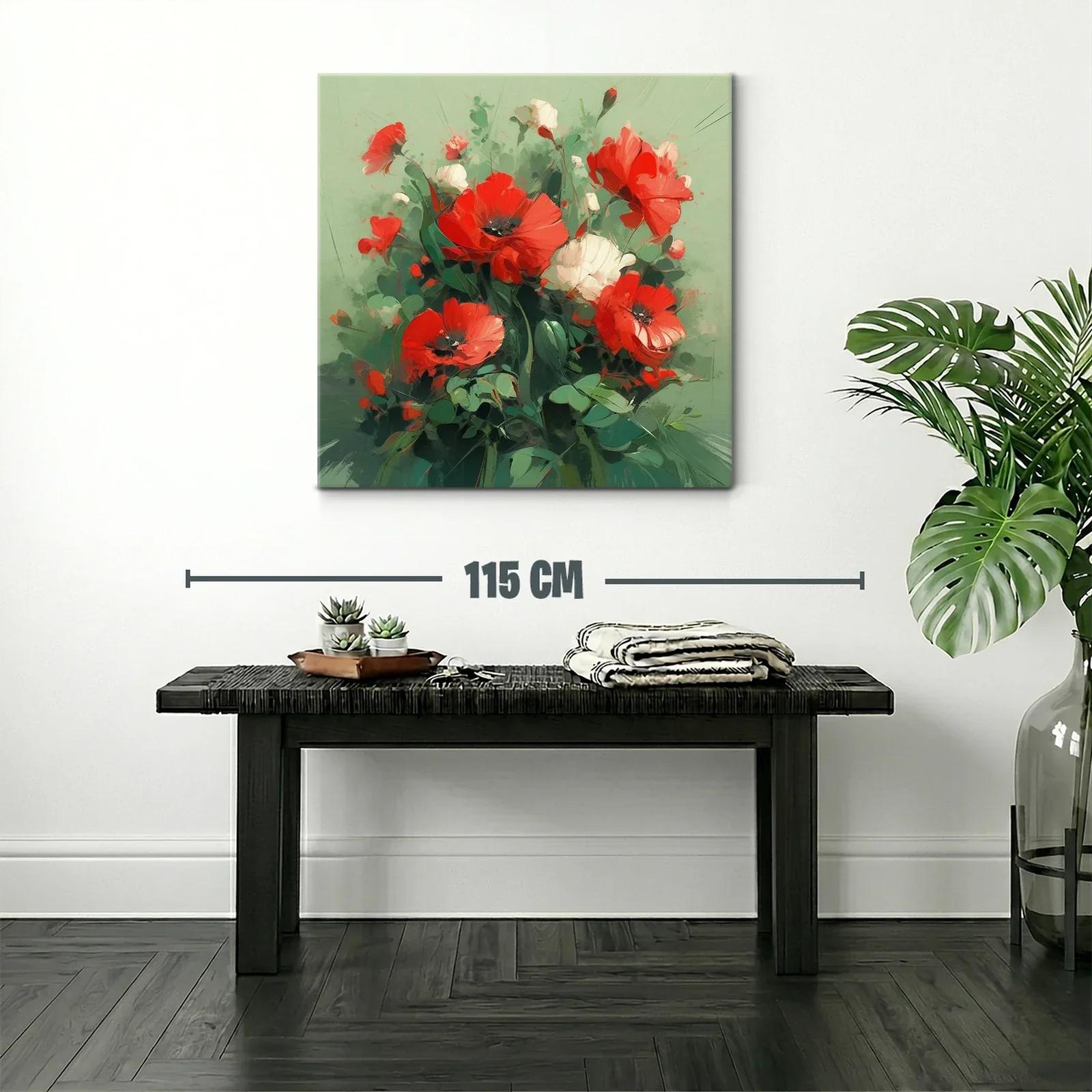 Ramo vibrante de amapolas rojas y blancas sobre fondo verde — miniatura 2
