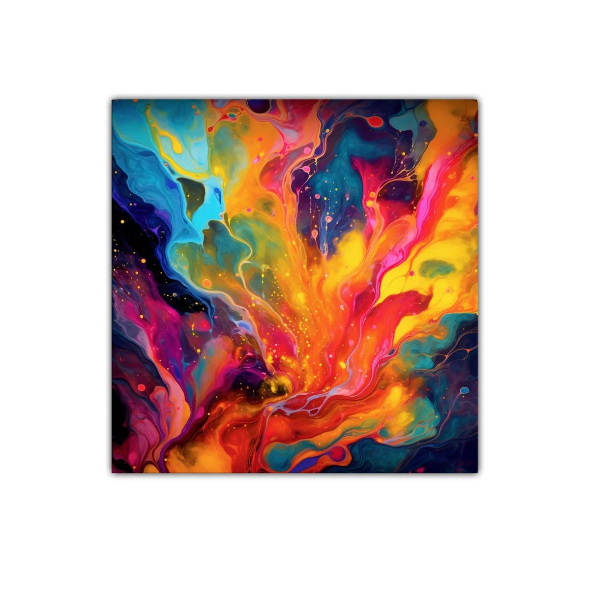 Cuadro abstracto vibrante con explosión de colores intensos
