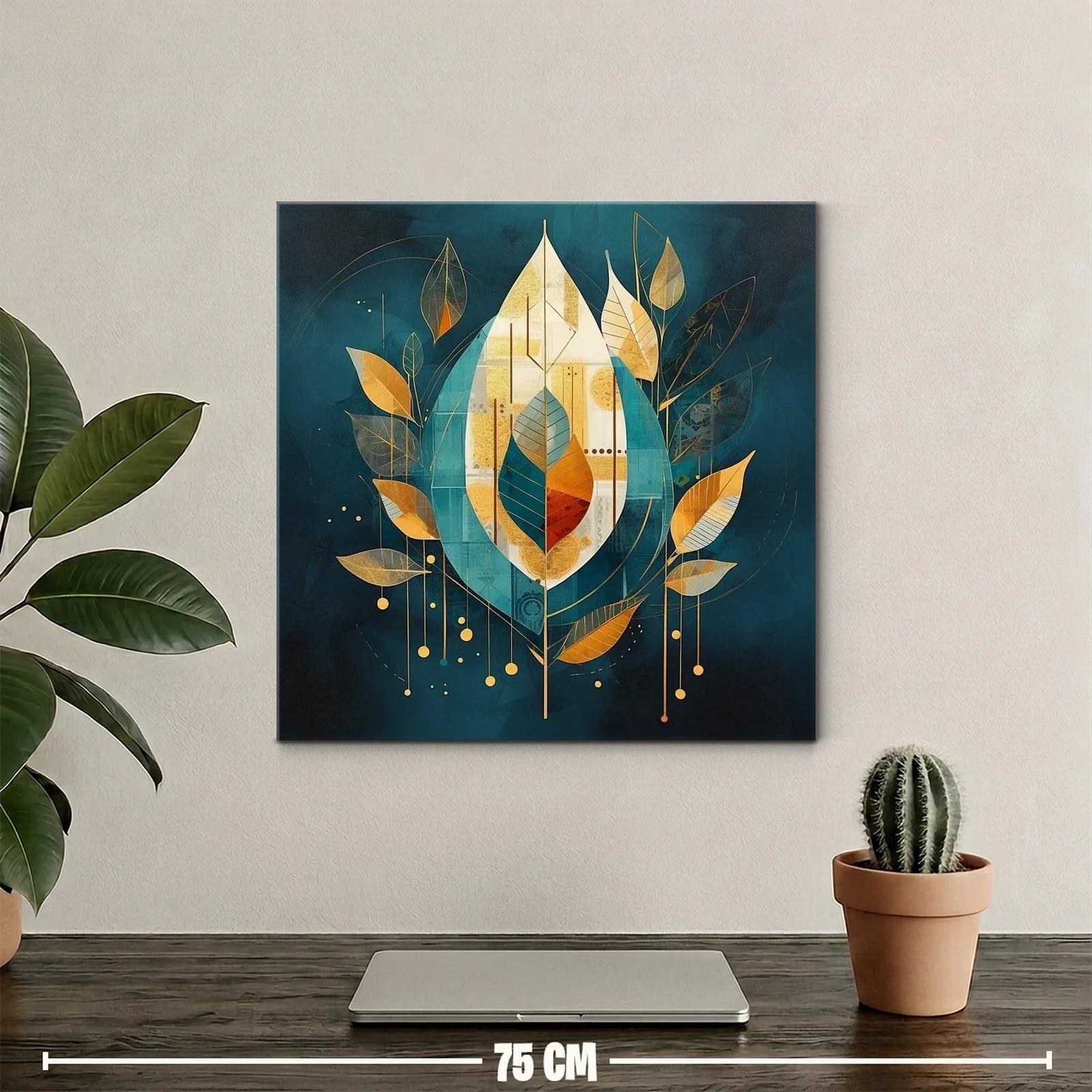Composición abstracta de hojas doradas y tonos azules — miniatura 2