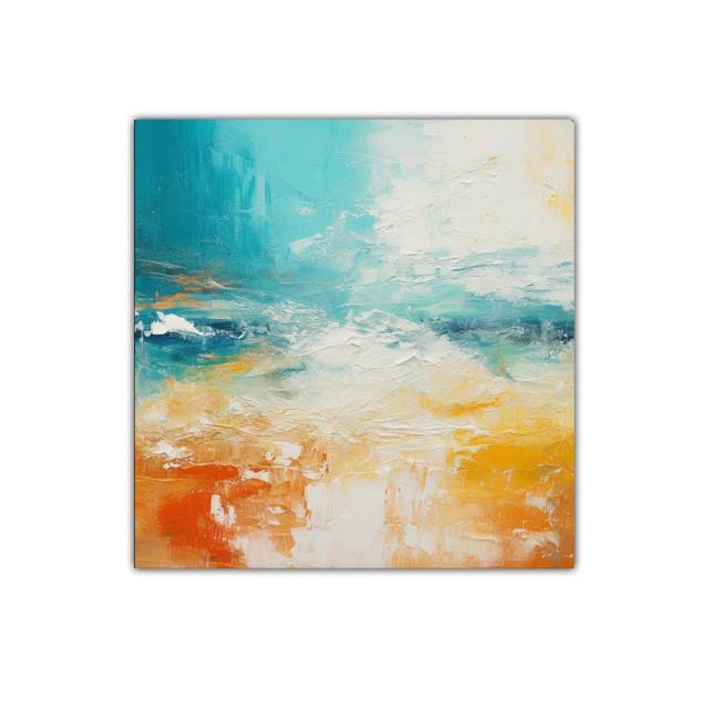 Cuadro decorativo con abstracto en tonos turquesa y naranja