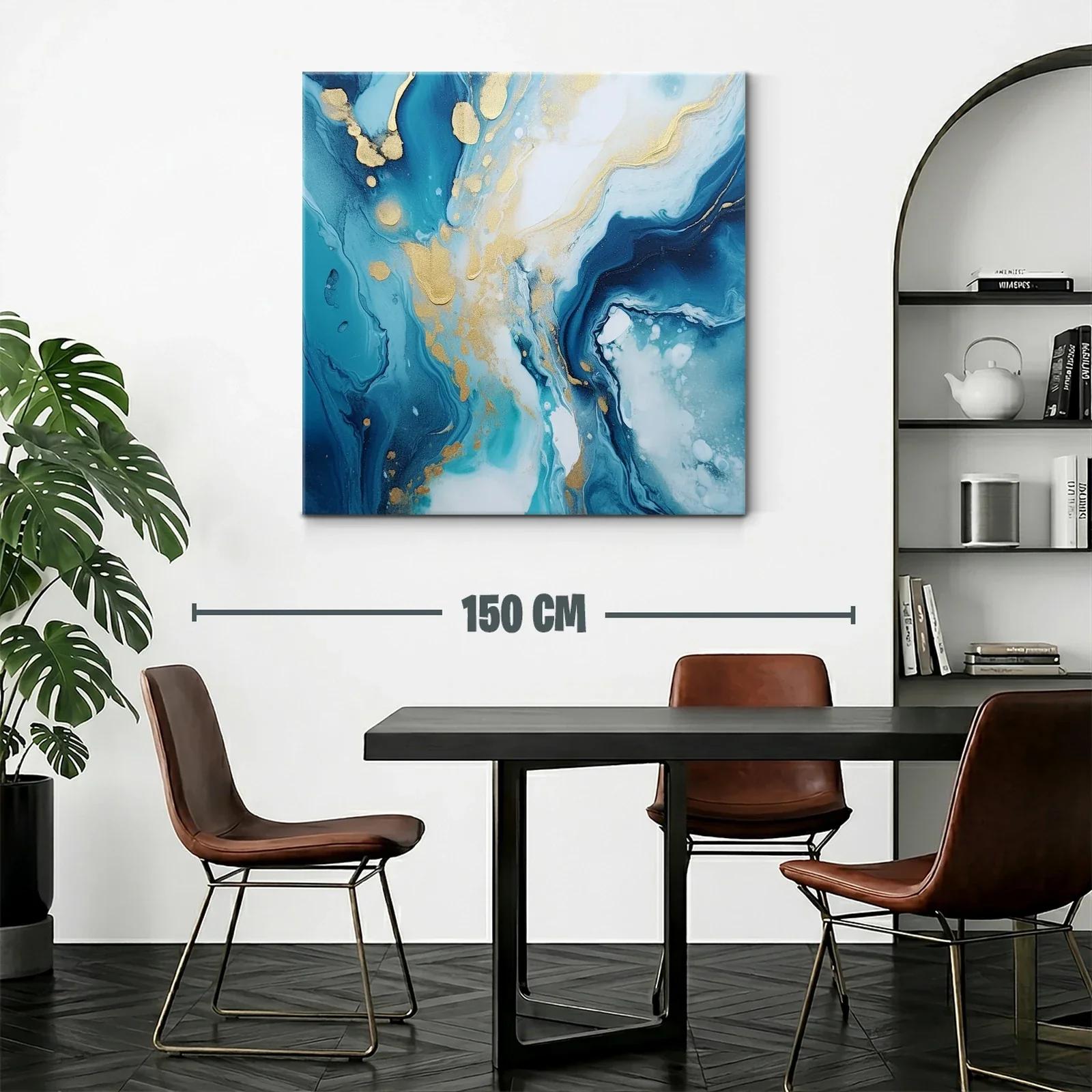 Cuadro abstracto en tonos azules y dorados elegantes — miniatura 2
