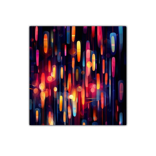 Cuadro abstracto con luces coloridas y formas alargadas