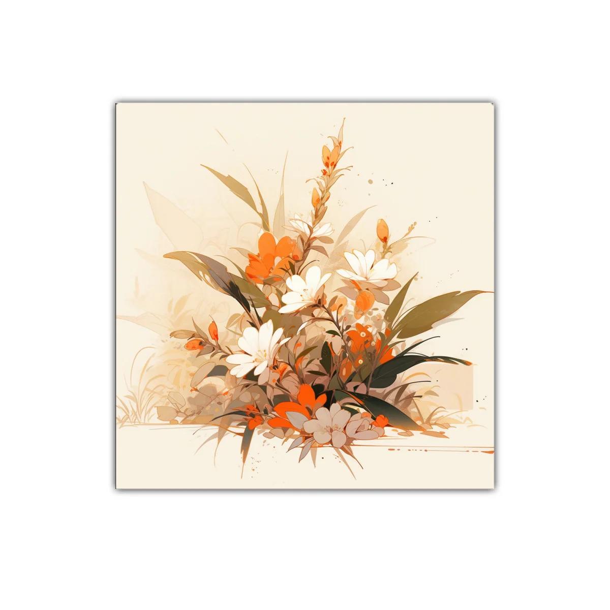 Composición floral cálida con tonos tierra y naranjas vibrantes