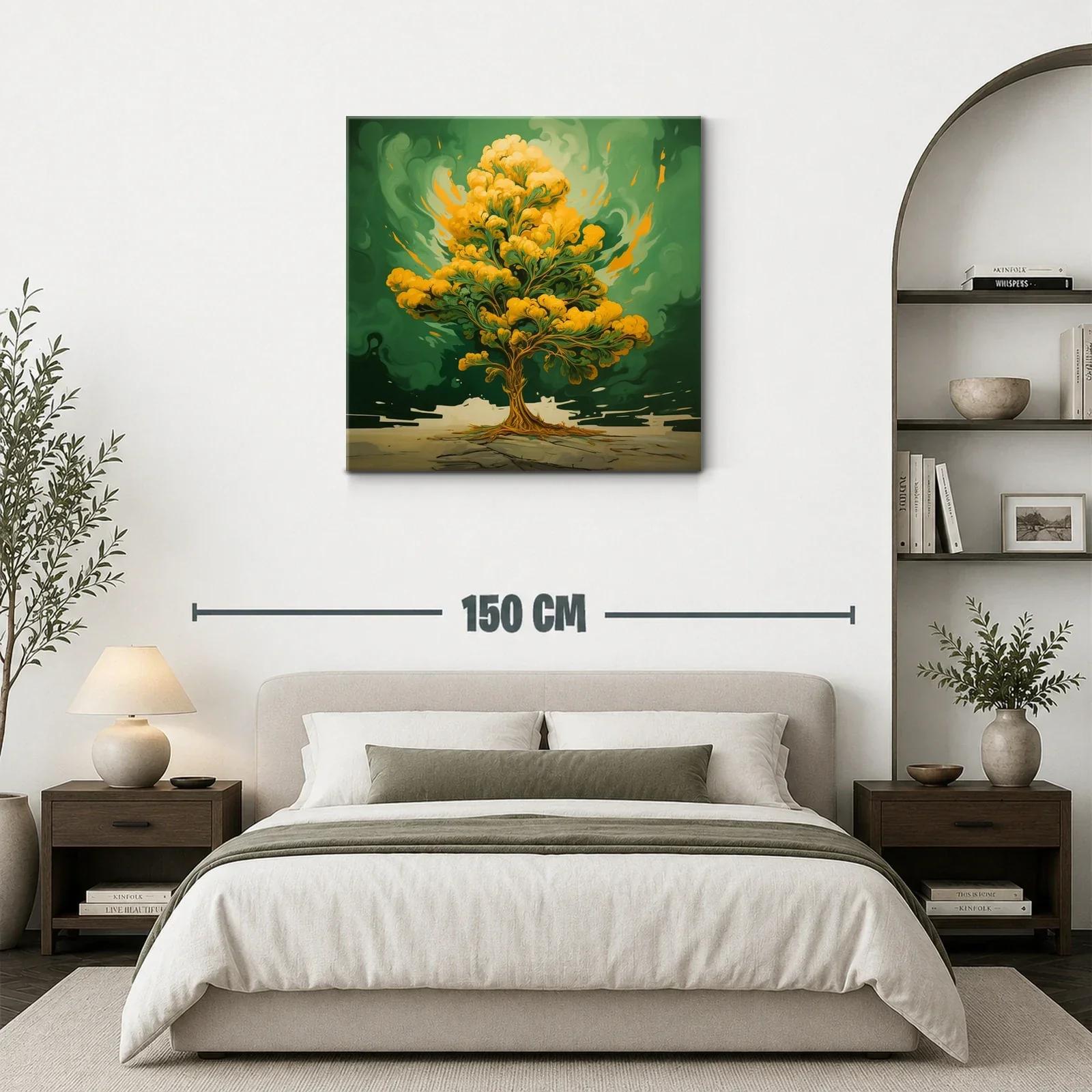 Árbol dorado vibrante sobre fondo verde intenso — miniatura 3