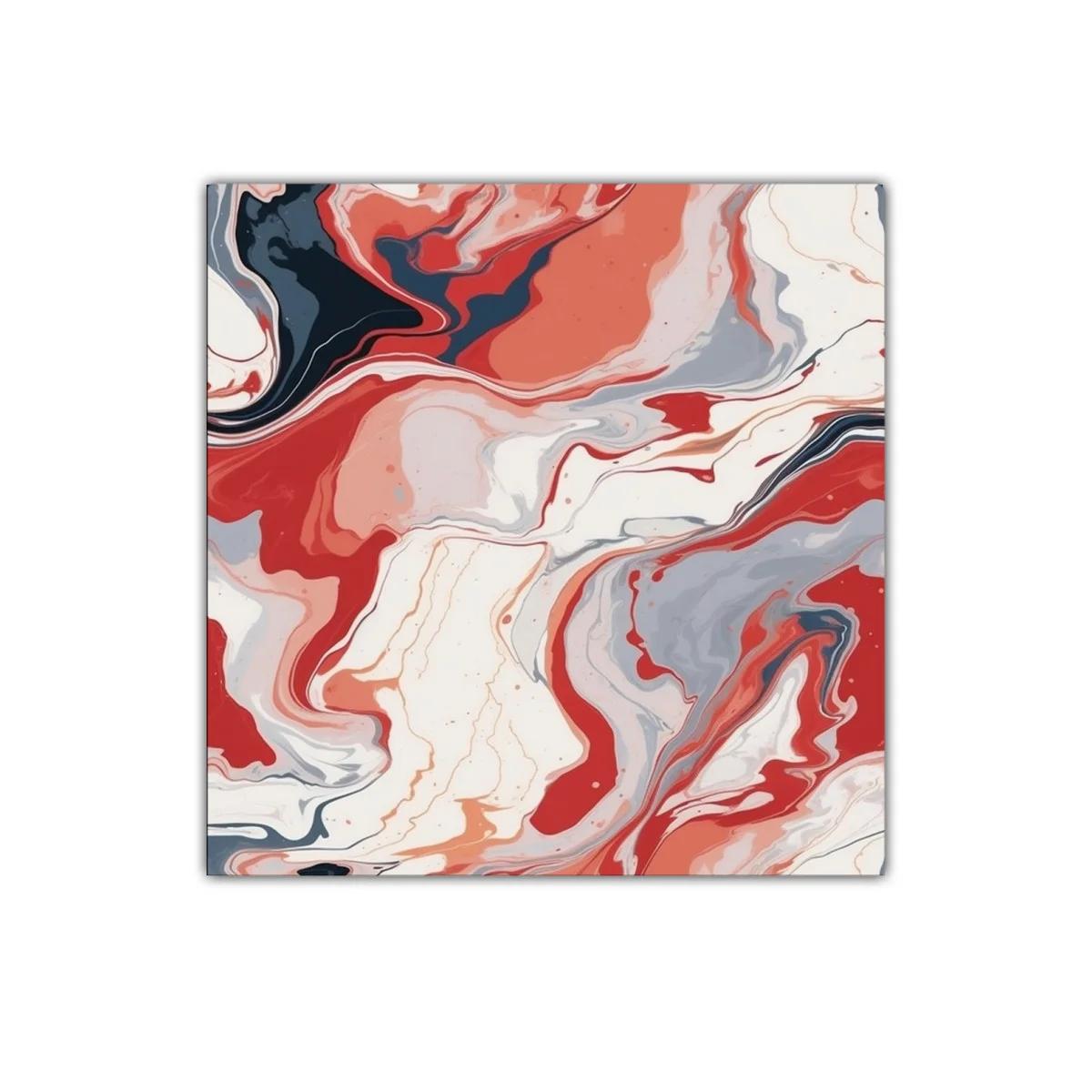 Cuadro abstracto con tonos rojos y grises fluidos