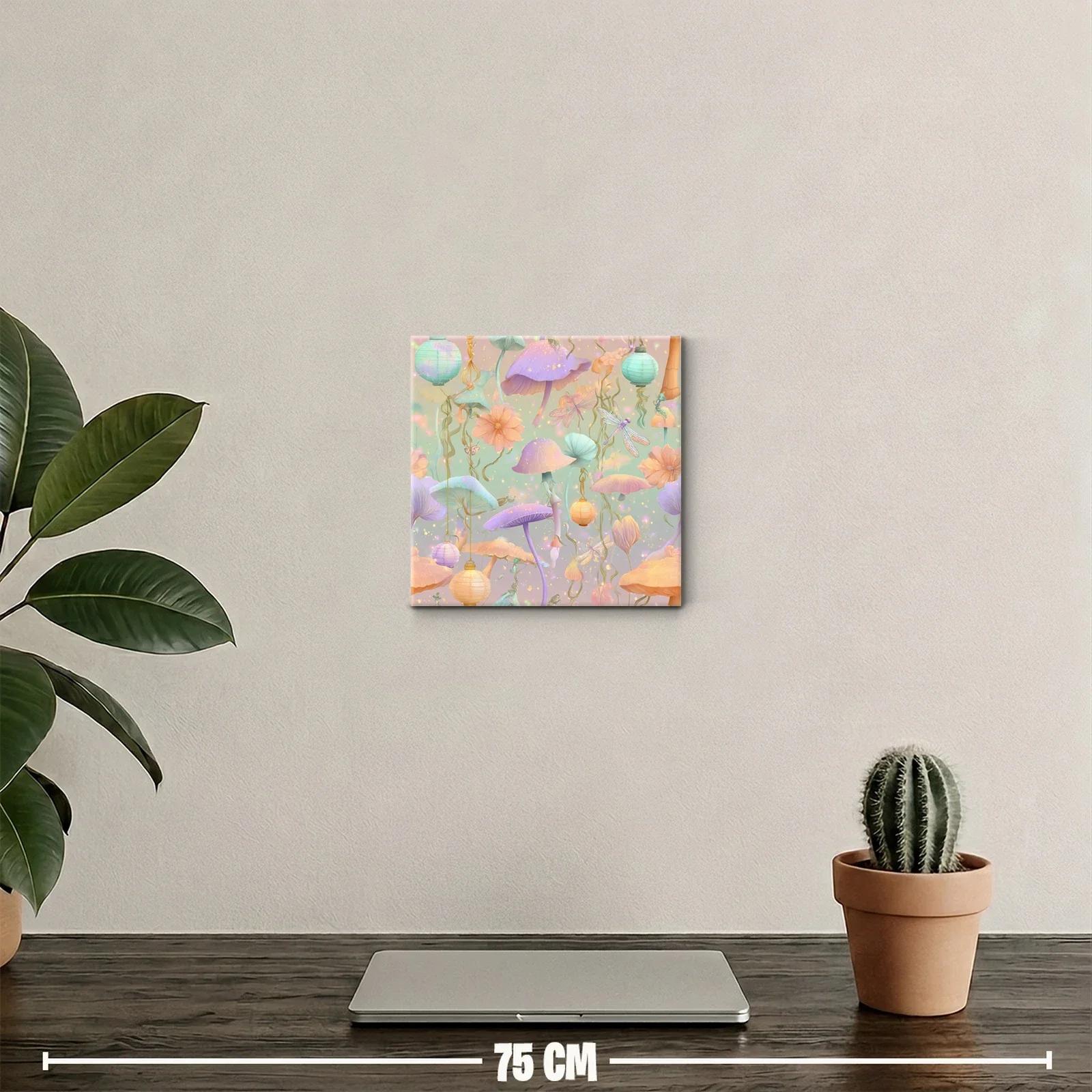Cuadro decorativo con fantasía de hongos y flores pastel — miniatura 2
