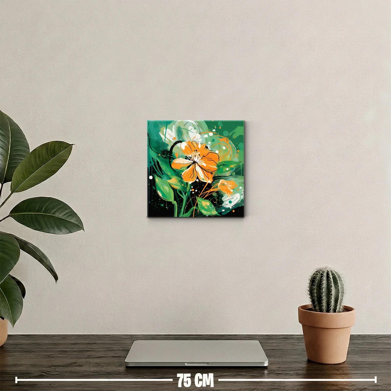 Cuadro colorido con flores naranjas y verdes vibrantes — miniatura 2