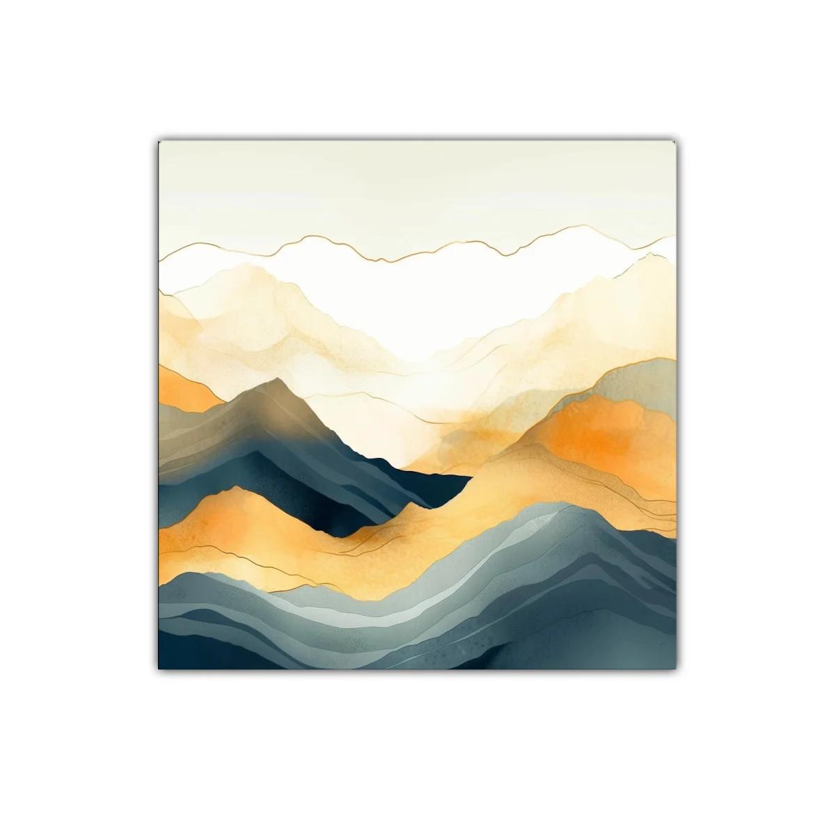 Cuadro moderno de paisaje montañoso en tonos cálidos y fríos — imagen principal