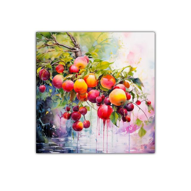 Frutos vibrantes colgantes en composición llena de vida