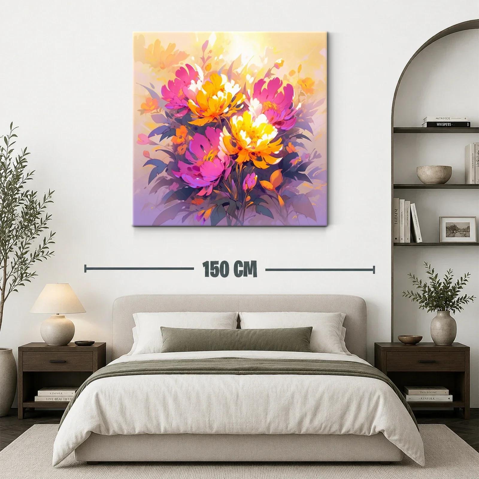 Cuadro con ramo de flores vibrantes en tonos cálidos — miniatura 3