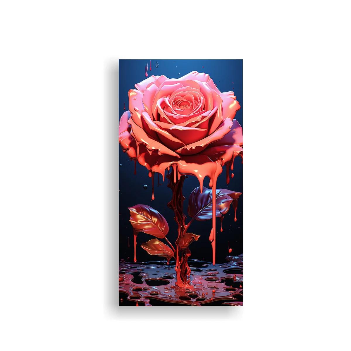 Cuadro rosa rosa goteando en pintura líquida