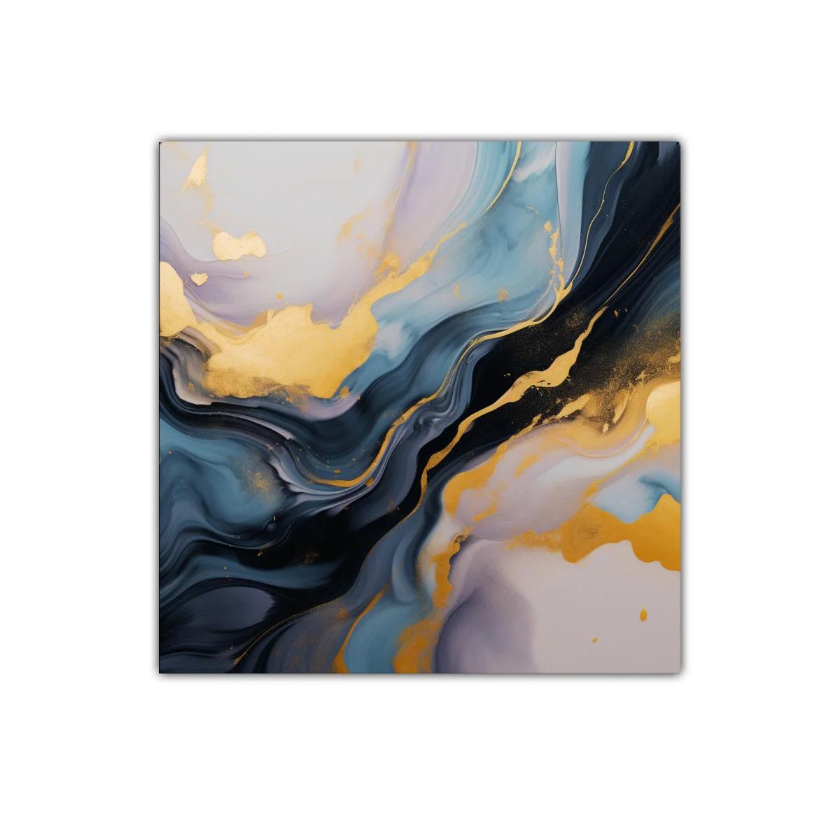 Decorativo cuadro abstracto con tonos dorados y azules — imagen principal