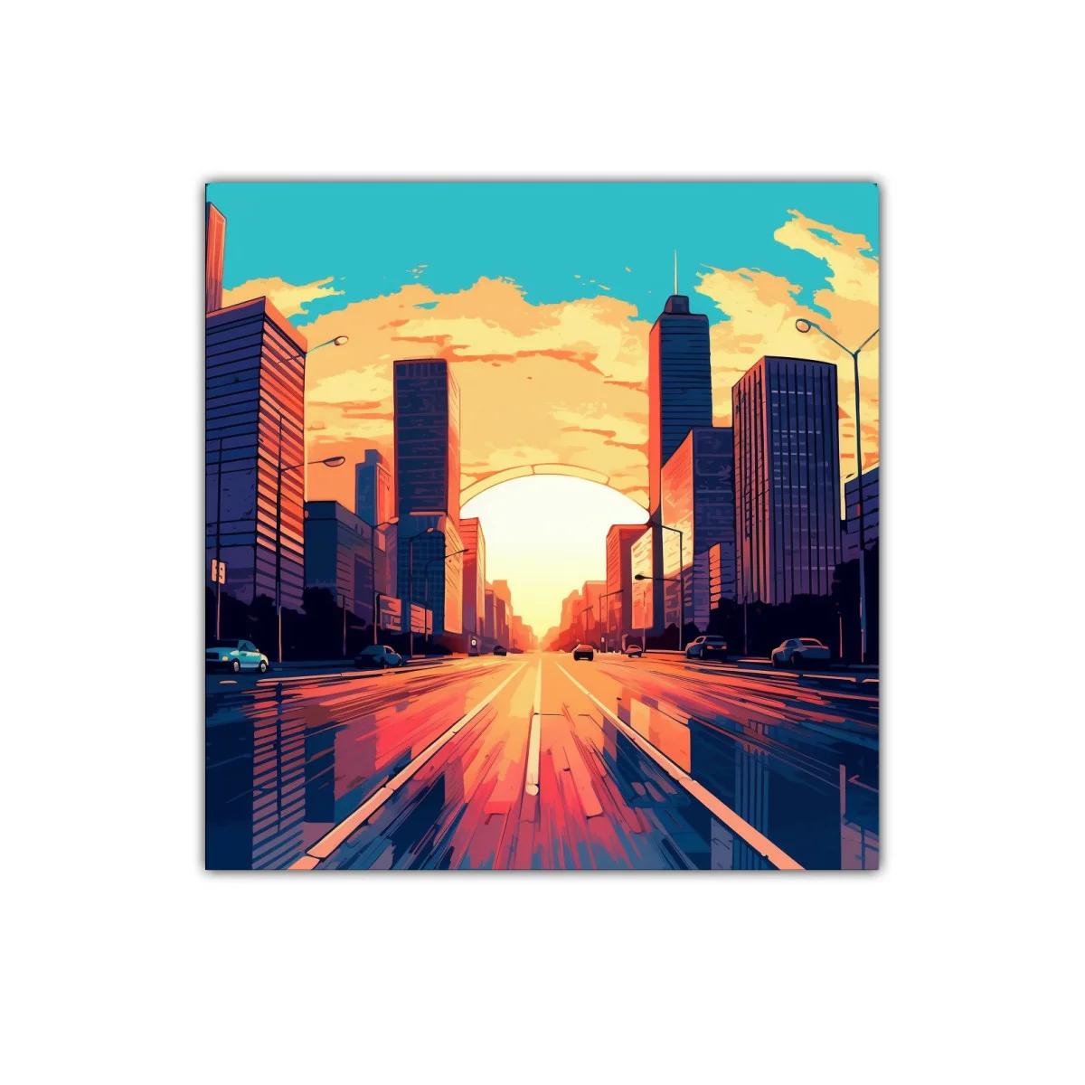 Atardecer urbano con reflejos vibrantes en la ciudad — imagen principal