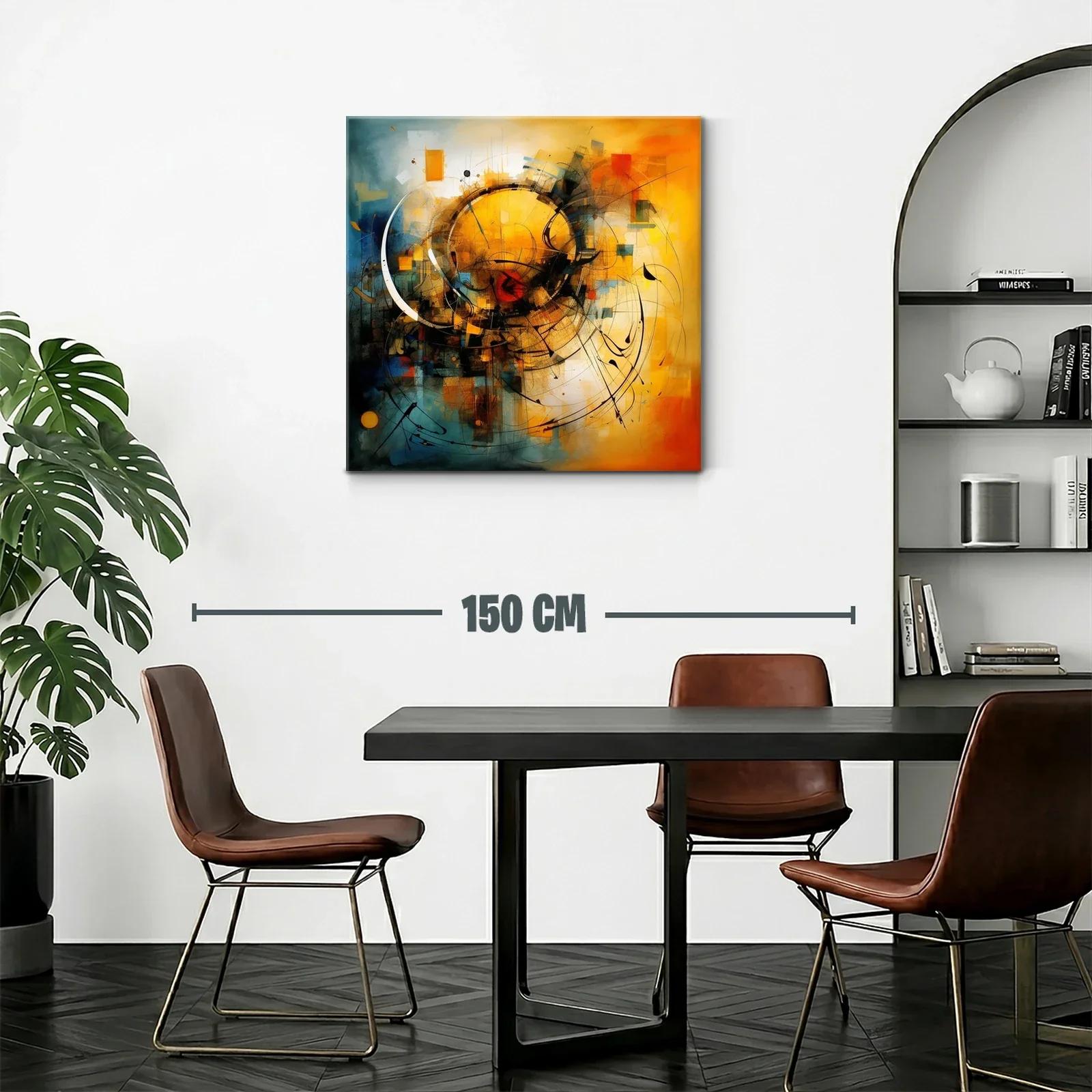 Cuadro abstracto con formas circulares y tonos cálidos y fríos — miniatura 2