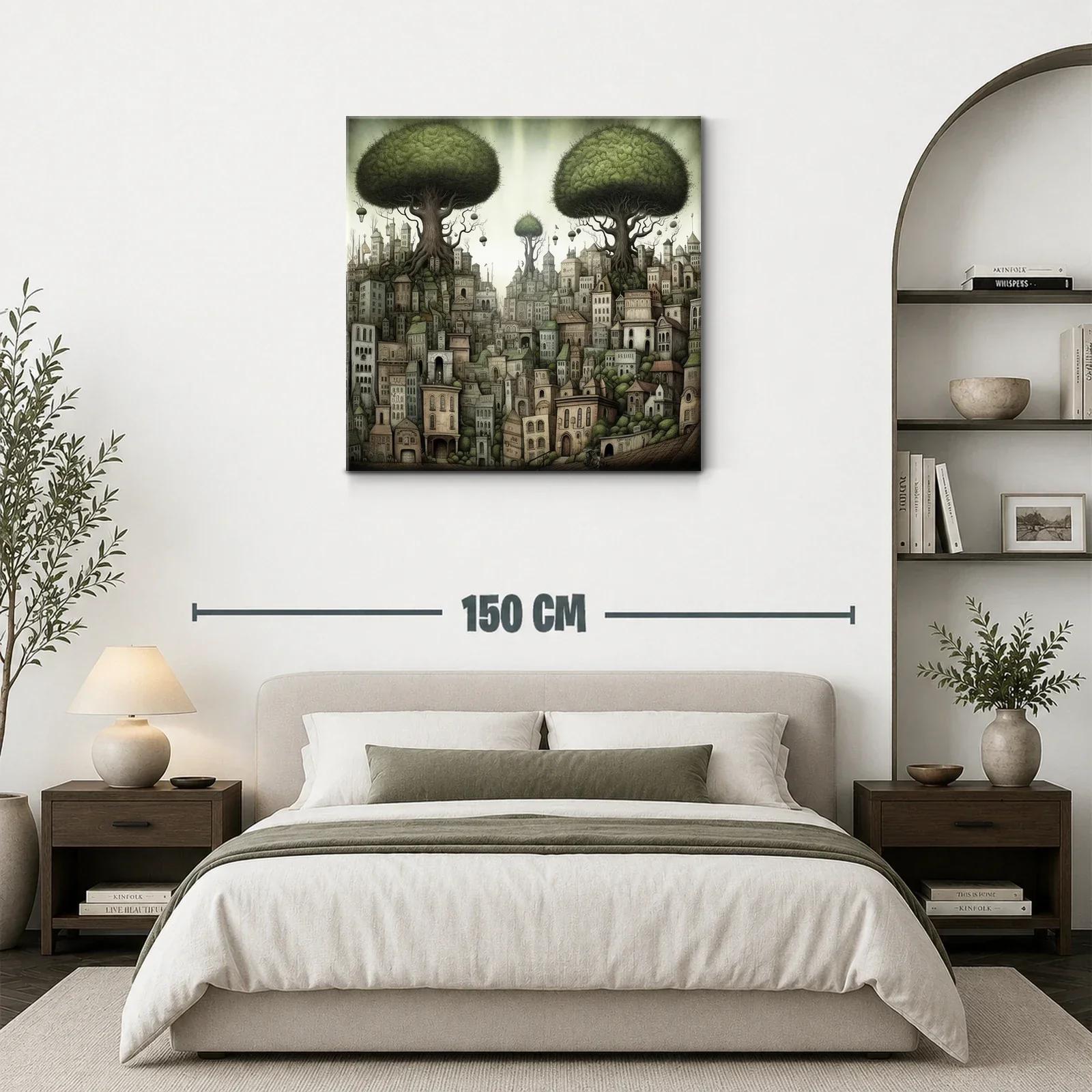 Ciudad entre árboles gigantes con atmósfera onírica — miniatura 3