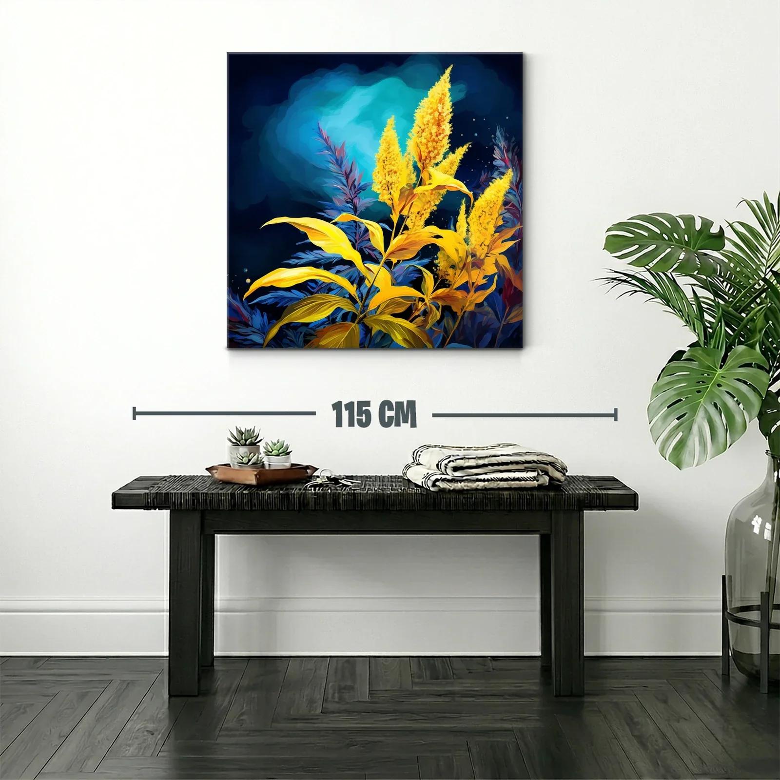 Cuadro con Flores Amarillas y Fondo Azul Intenso — miniatura 2
