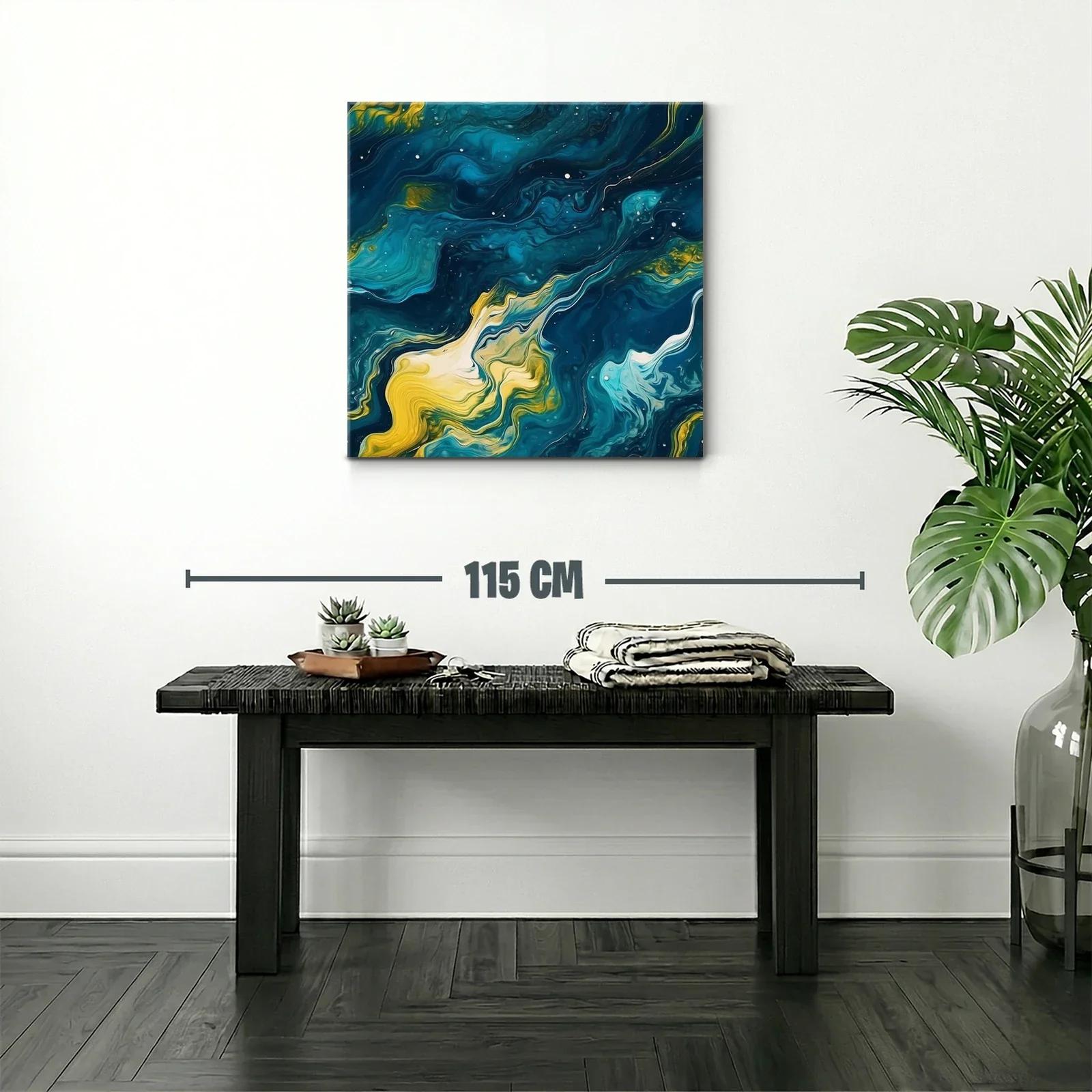 Cuadro abstracto de ondas fluidas en azul y amarillo — miniatura 2