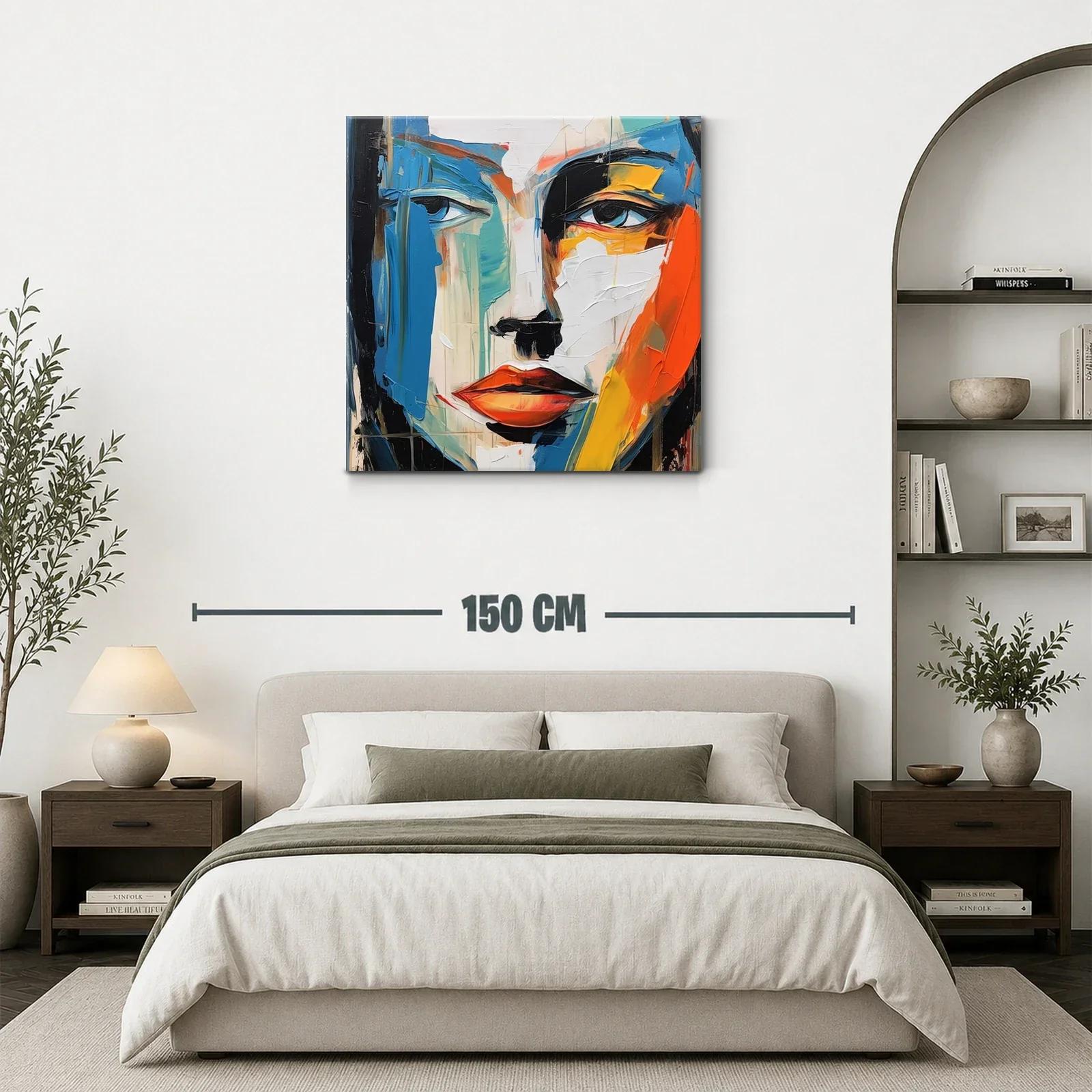 Cuadro abstracto con rostro expresivo en tonos vibrantes — miniatura 3