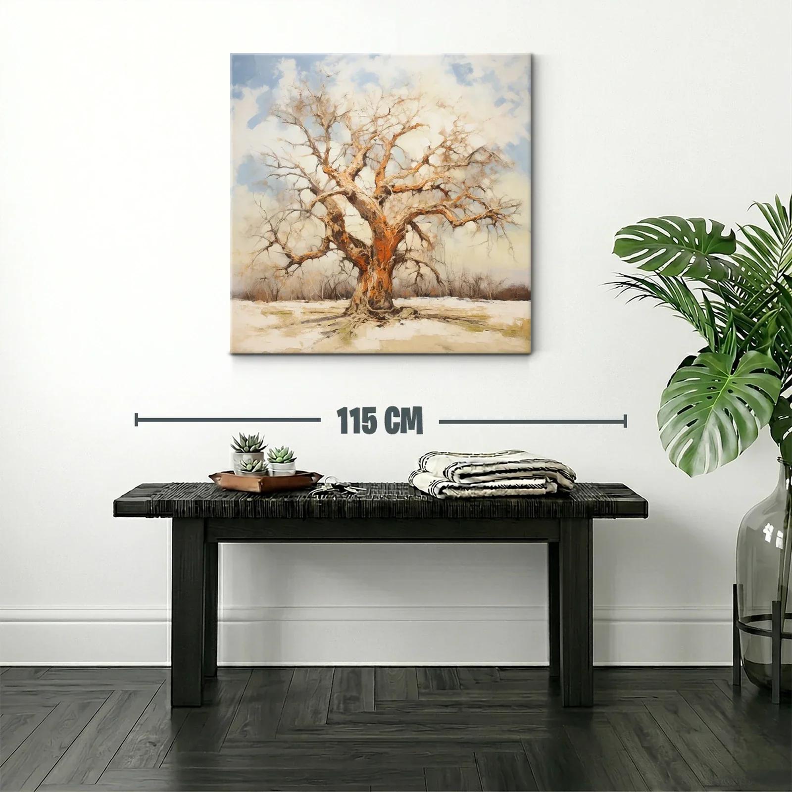 Árbol solitario con tonos cálidos y fondo nevado — miniatura 2