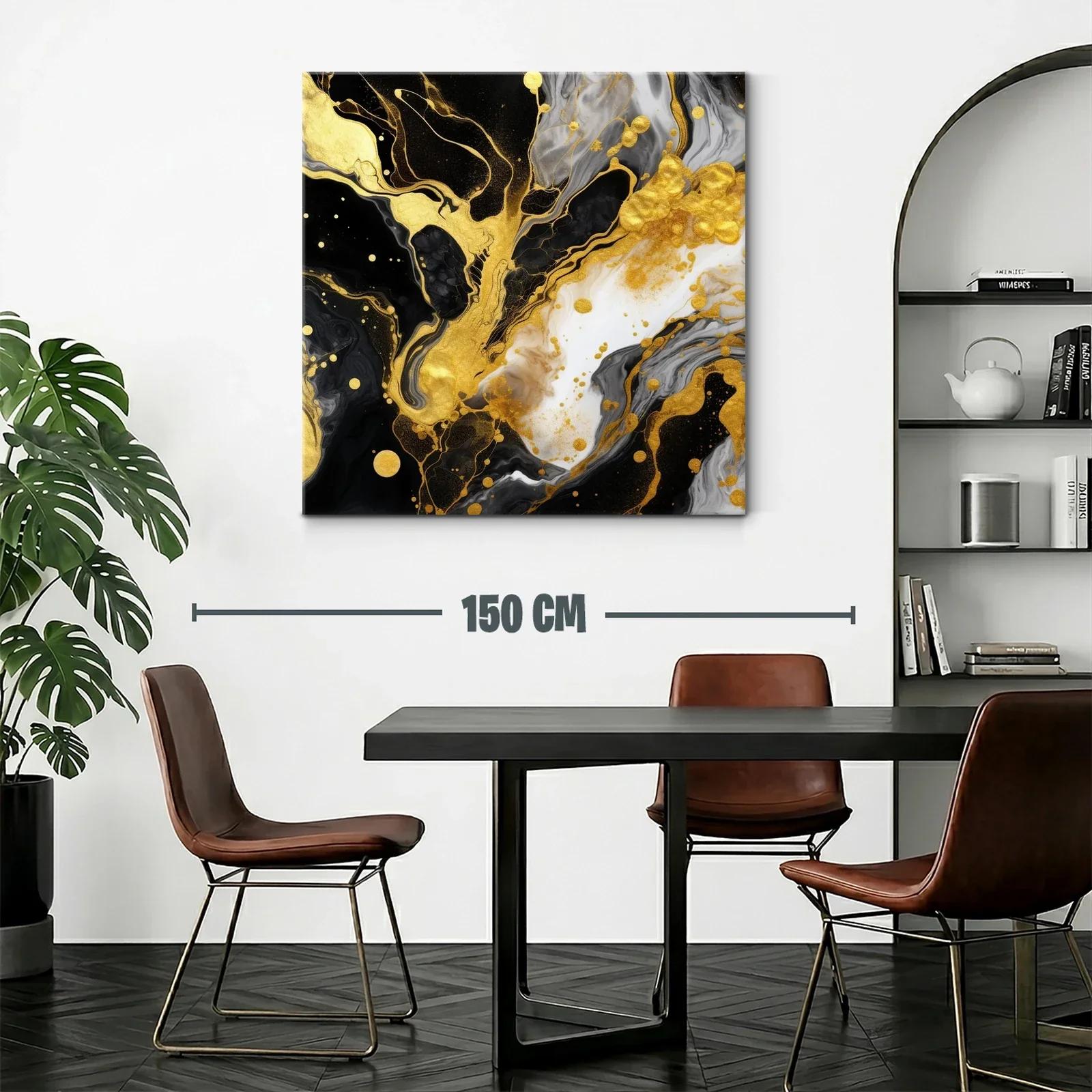 Cuadro abstracto con explosión en tonos dorados y negros — miniatura 2