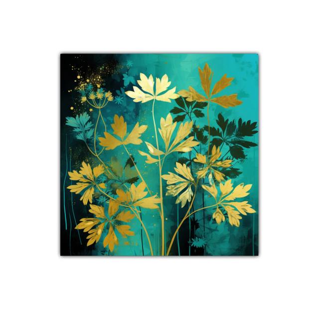 Flores doradas sobre fondo turquesa en delicado contraste