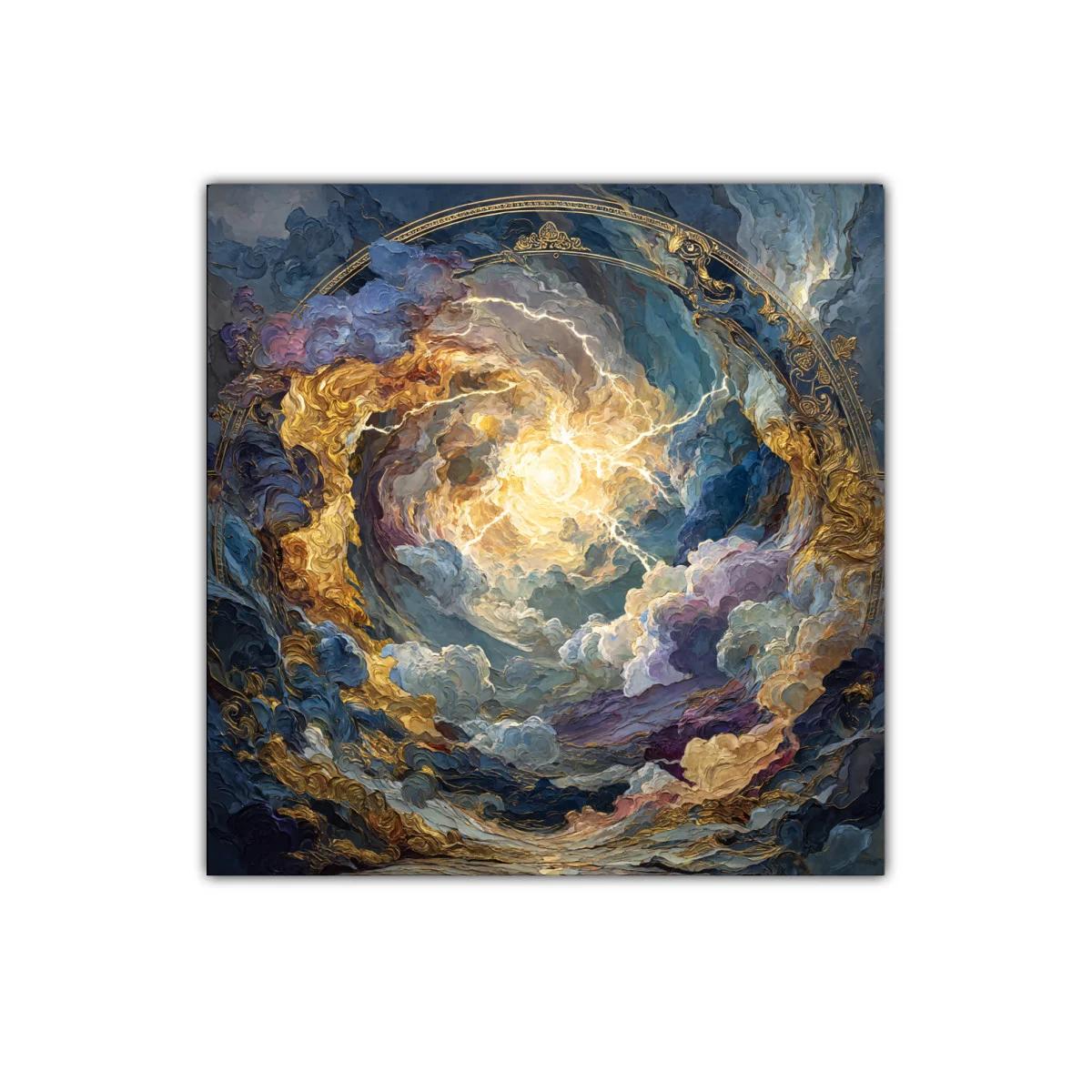 Cuadro celestial con vibrantes destellos dorados y azules — imagen principal