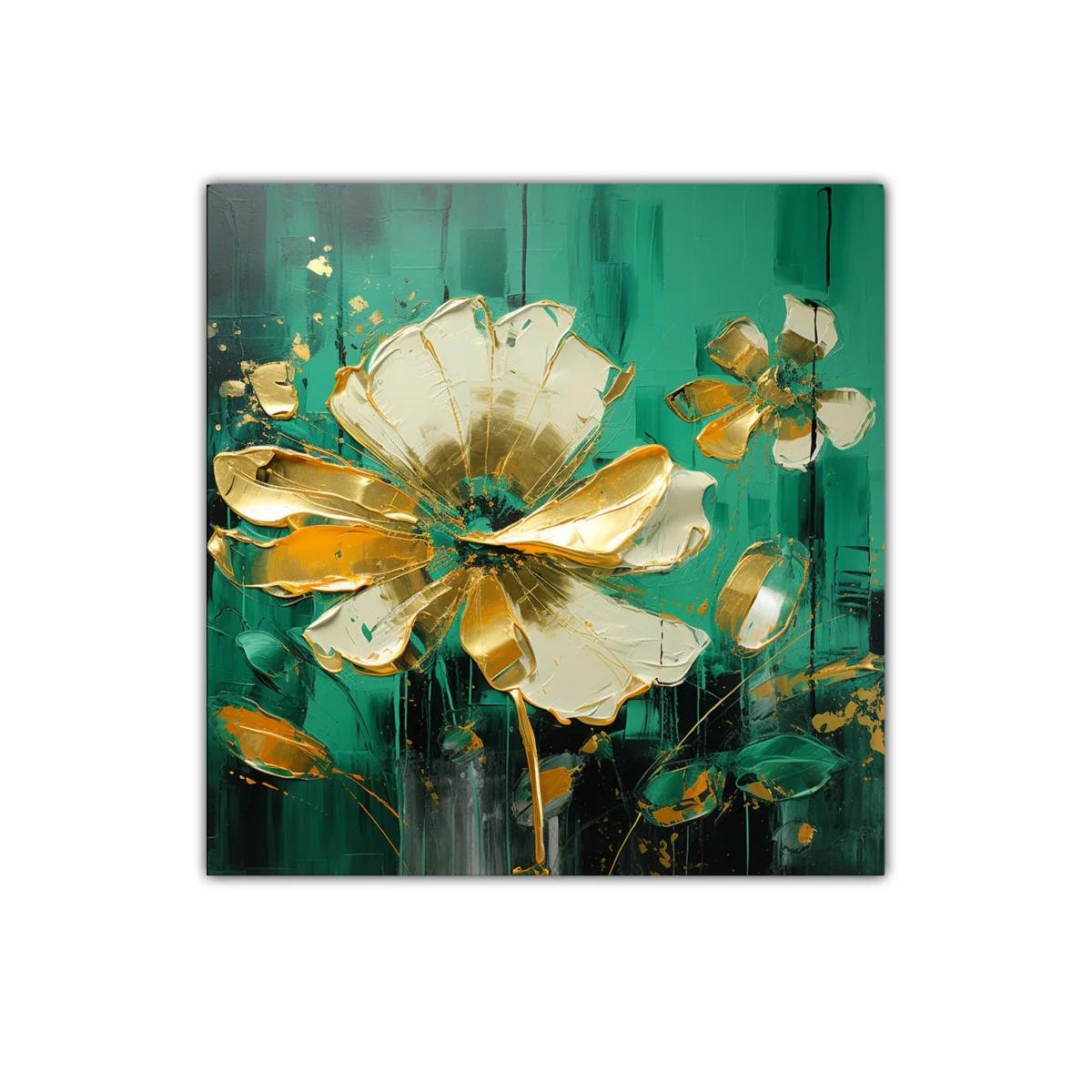 Cuadro decorativo con flores en tonos dorados y verdes — imagen principal