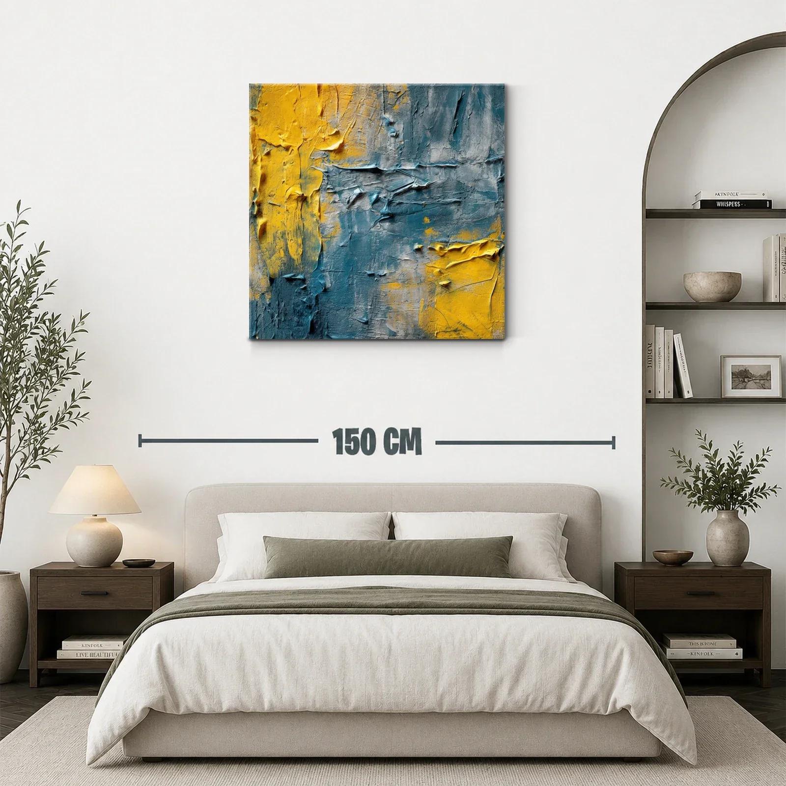 Cuadro abstracto con texturas en tonos amarillo y azul — miniatura 3