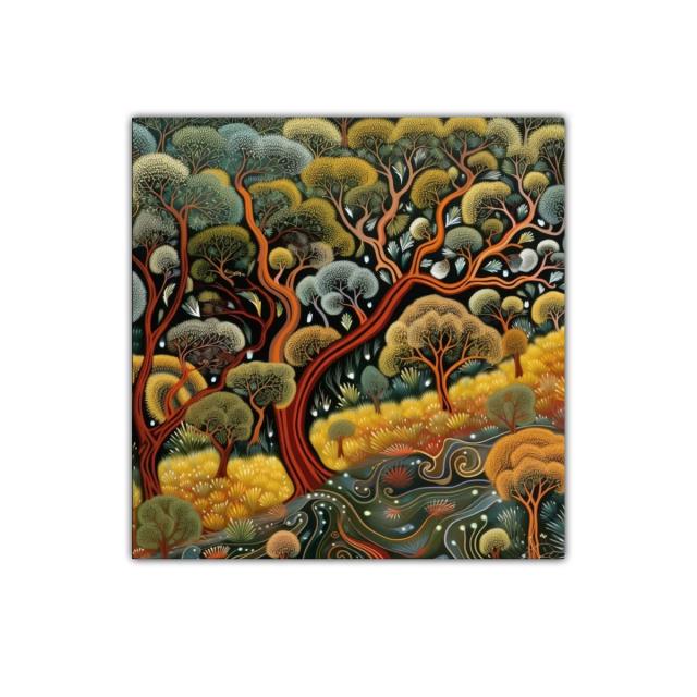 Cuadro con paisaje natural y árboles coloridos vibrantes