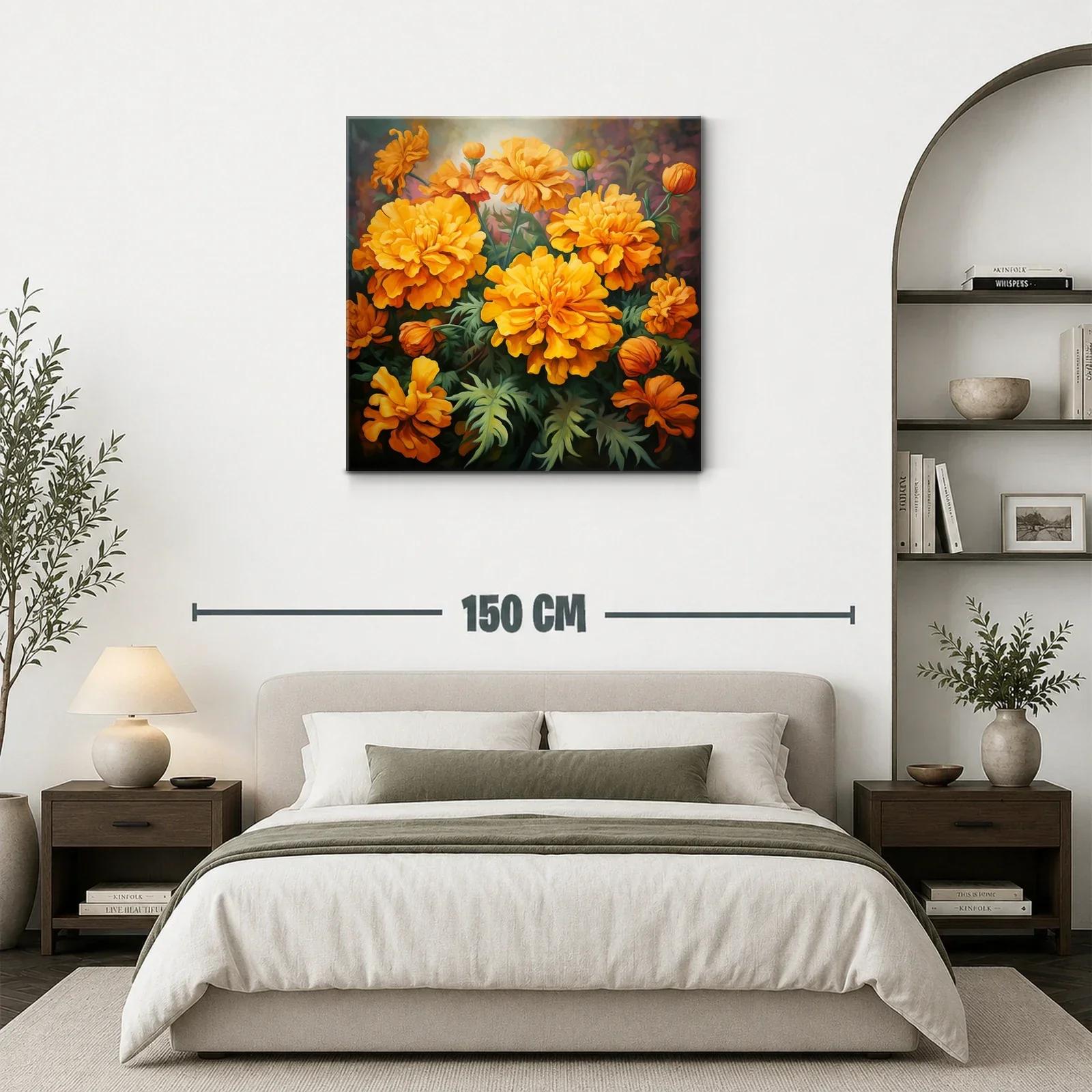 Cuadro con vibrantes flores naranjas que iluminan espacios — miniatura 3
