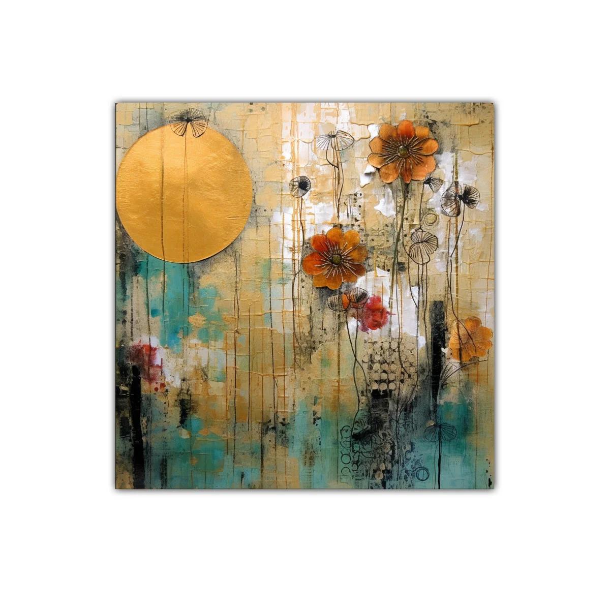 Arte floral contemporáneo con detalles dorados y tonos vibrantes — imagen principal