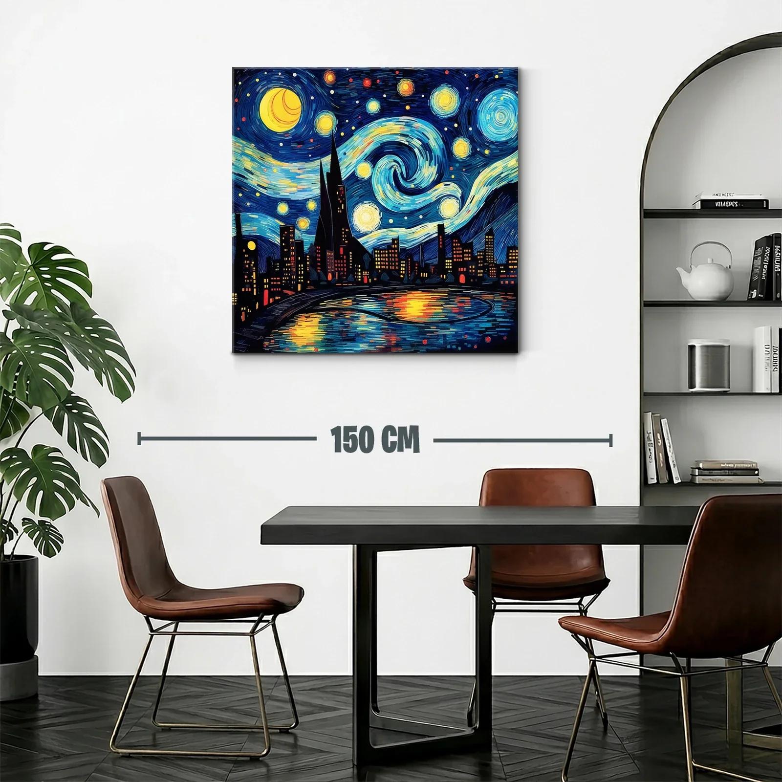 Paisaje nocturno urbano con estrellas vibrantes y reflejos — miniatura 2