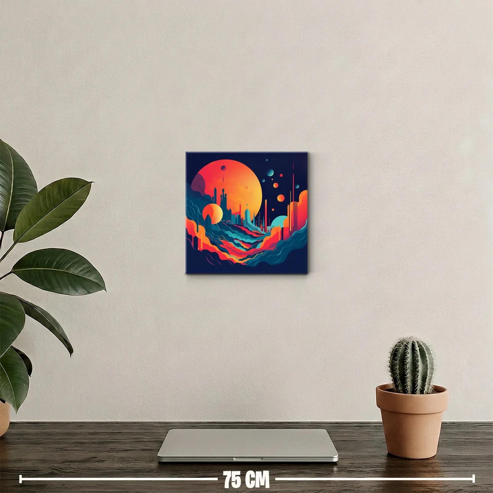Paisaje futurista de planetas y formas geométricas coloridas — miniatura 2