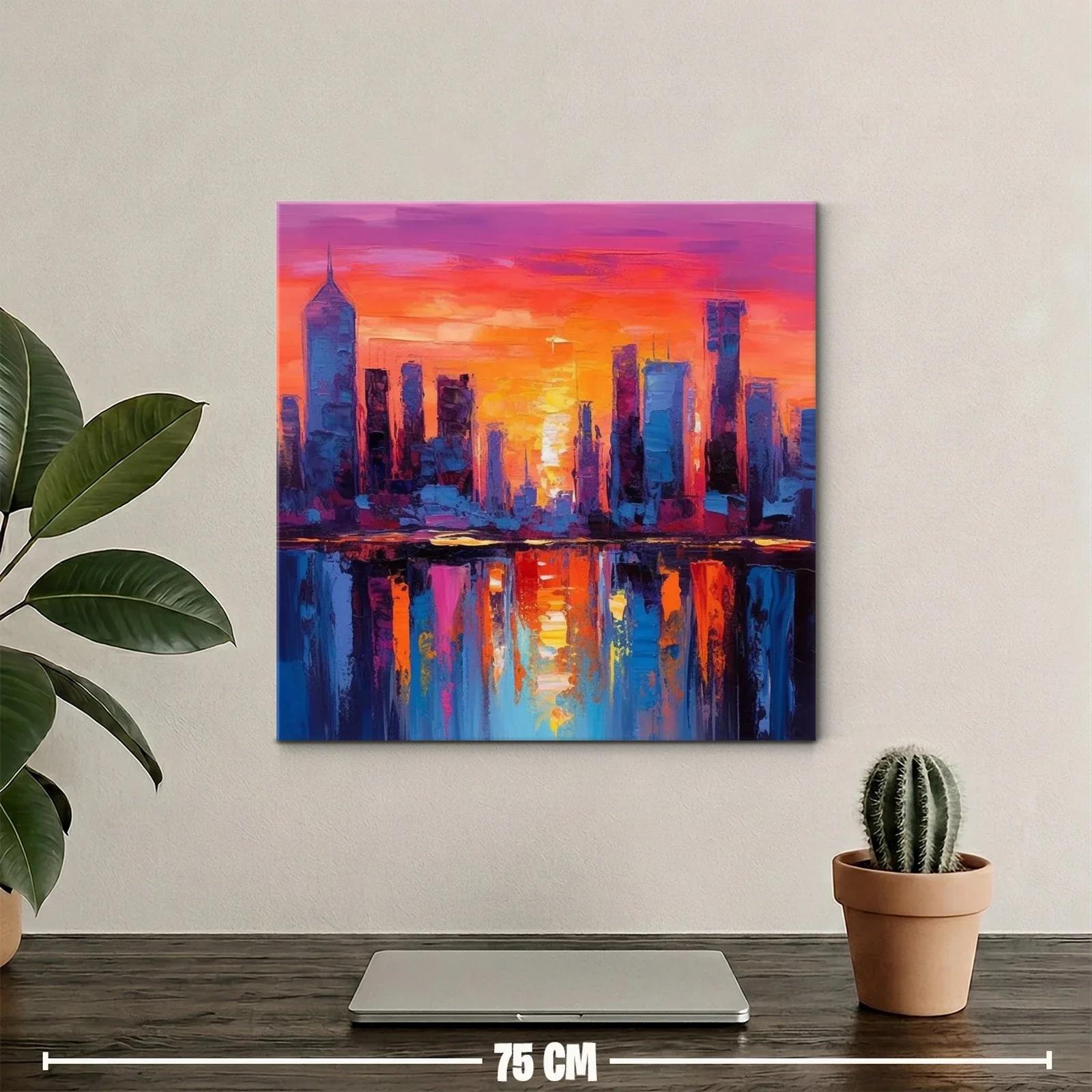 Atardecer vibrante sobre ciudad reflejada en agua — miniatura 2