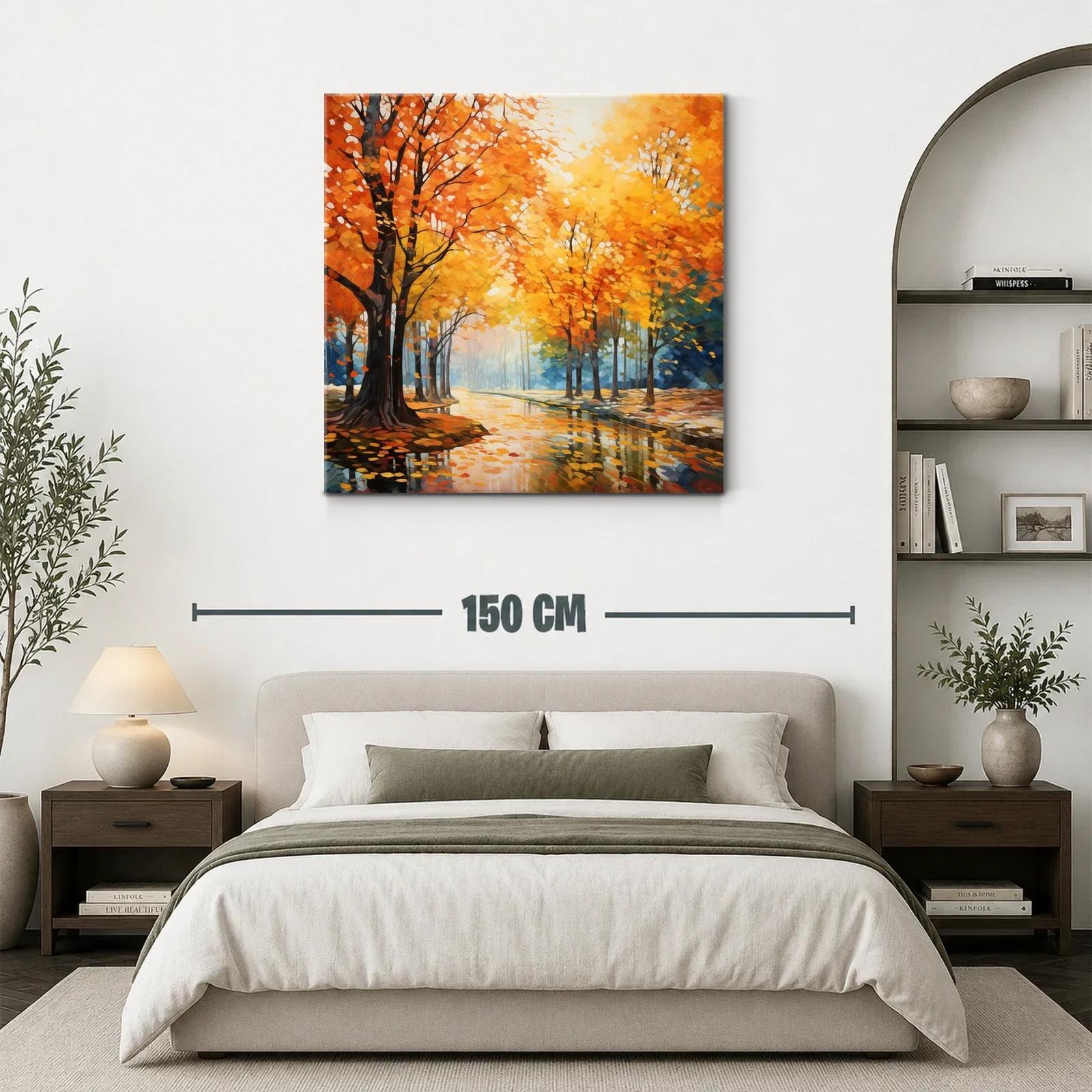 Paisaje otoñal con árboles y reflejos dorados — miniatura 3