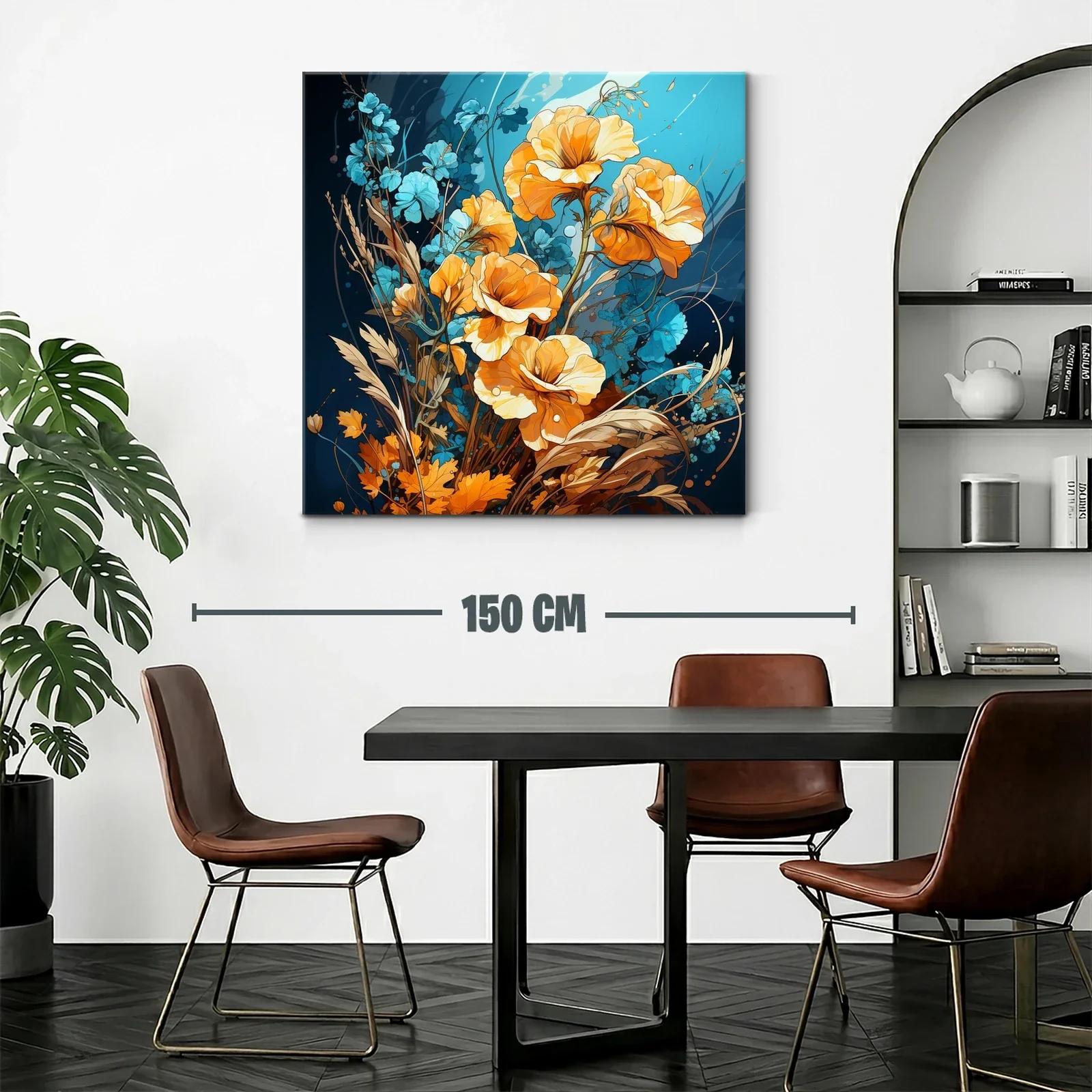 Cuadro con flores vibrantes en tonos naranjas y azules — miniatura 2