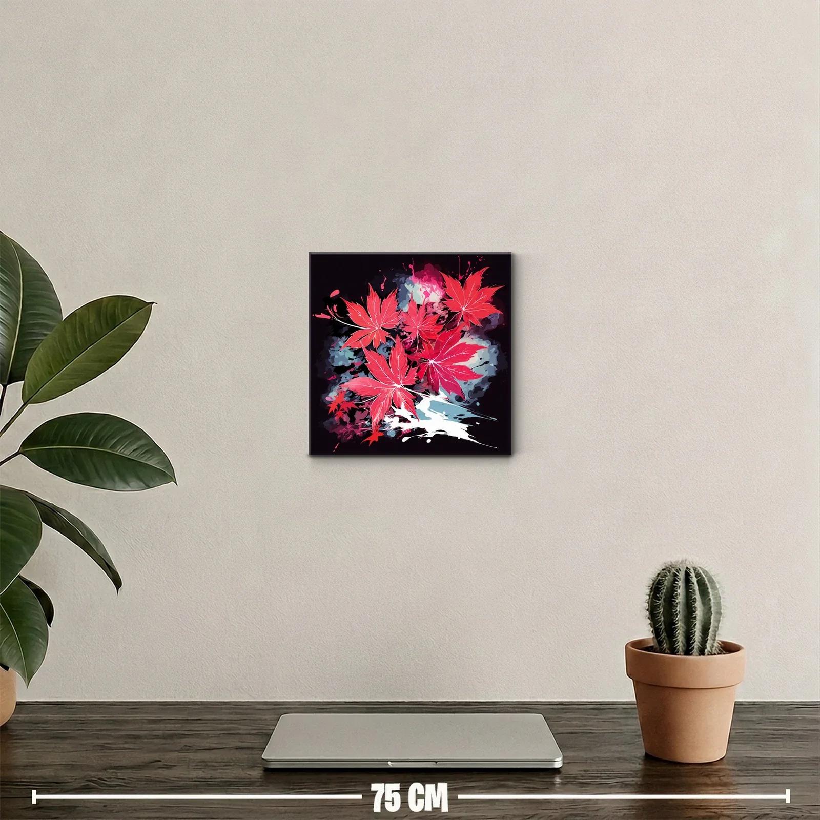 Cuadro decorativo con vibrantes hojas rojas y fondo oscuro — miniatura 2