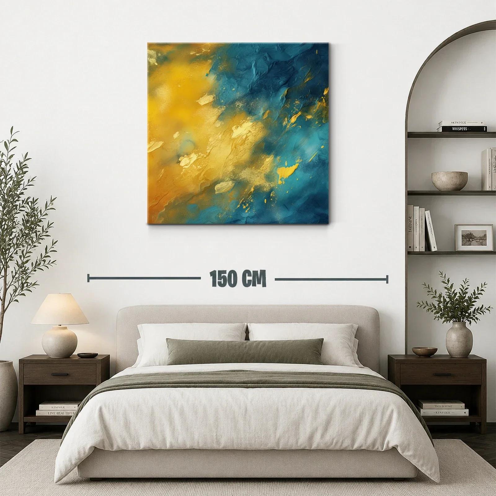 Cuadro abstracto en tonos dorados y azules vibrantes — miniatura 3