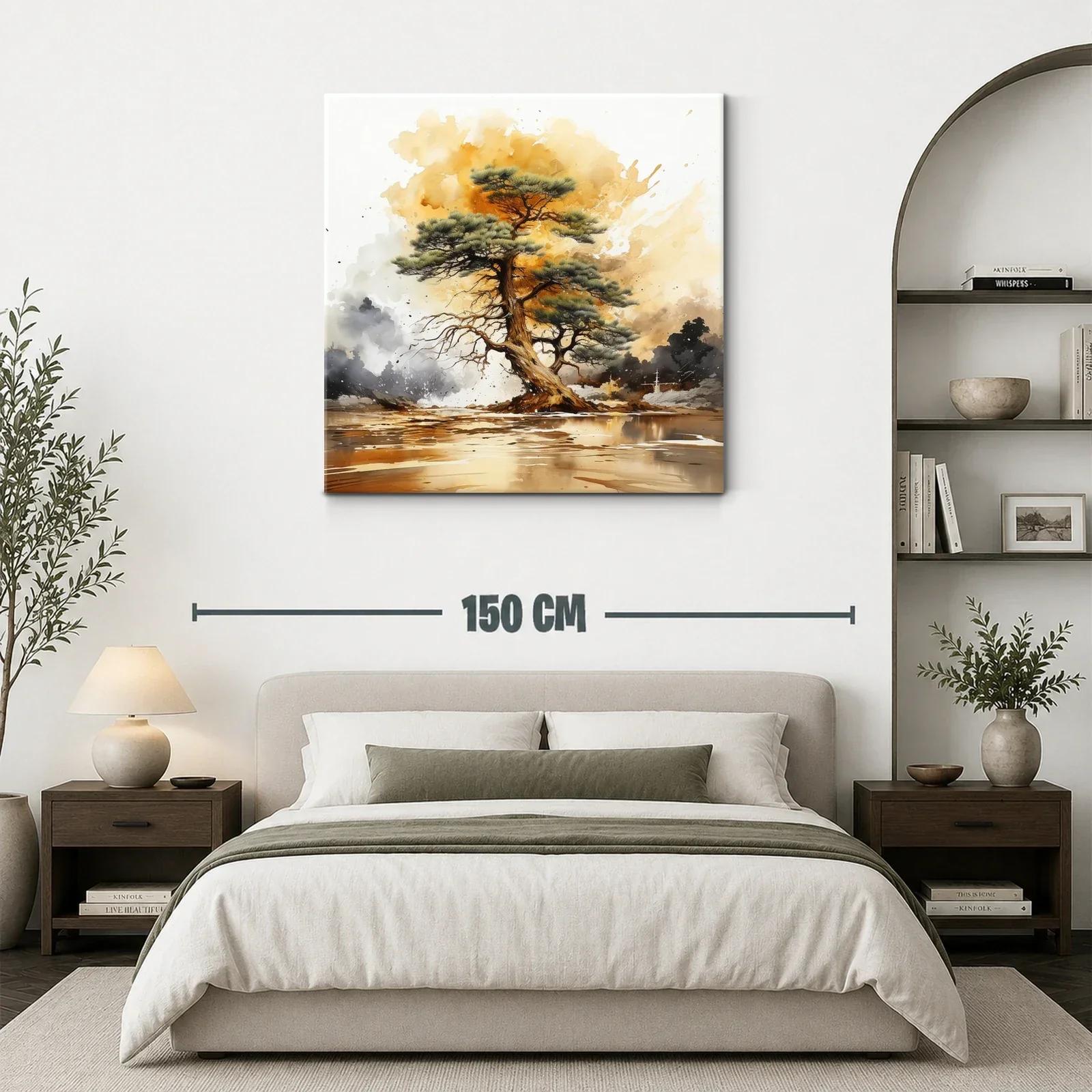 Árbol solitario sobre paisaje al atardecer dorado — miniatura 3