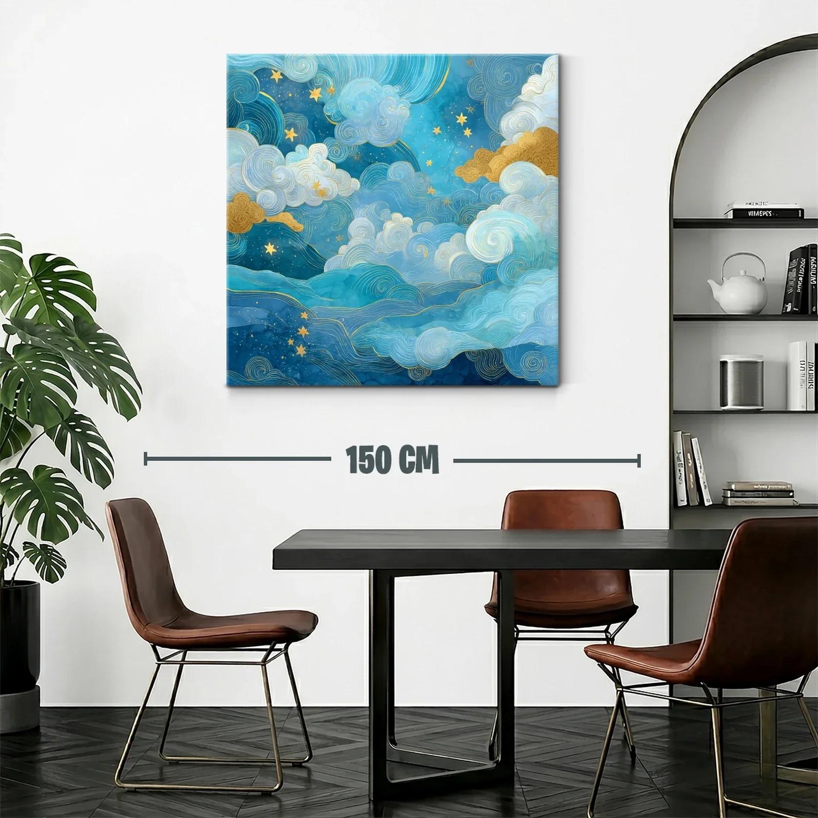 Cuadro abstracto de cielo estrellado con nubes doradas — miniatura 2