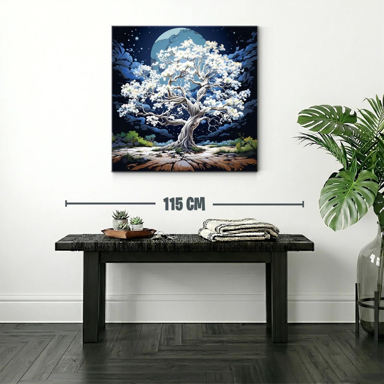 Árbol Blanco Brillando Bajo La Luna Llena — miniatura 2