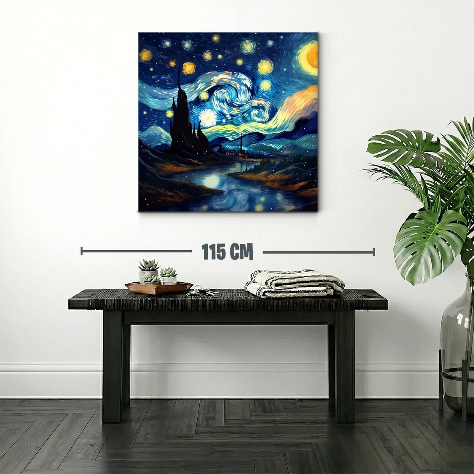 Paisaje nocturno con cielo estrellado vibrante y río reflejante — miniatura 2