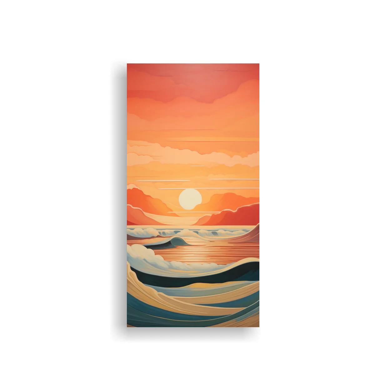 Cuadro atardecer sobre el mar con montañas suaves