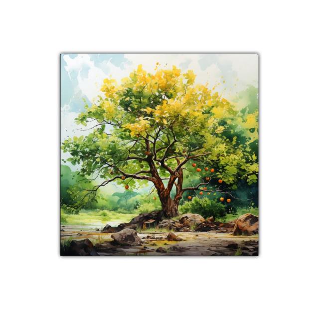 Árbol frutal lleno de vida en paisaje natural sereno