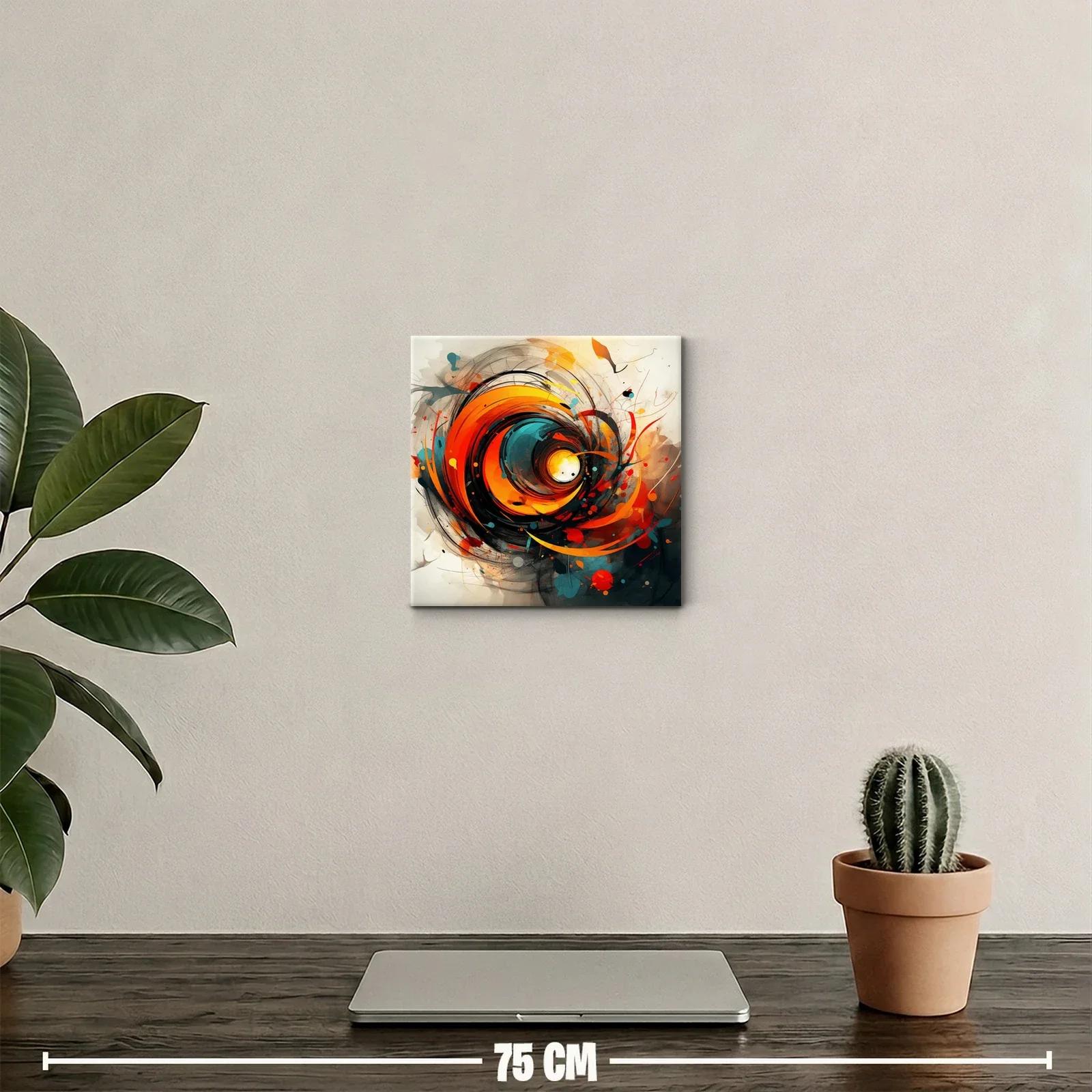 Cuadro abstracto con remolino de tonos cálidos y contrastes vibrantes — miniatura 2