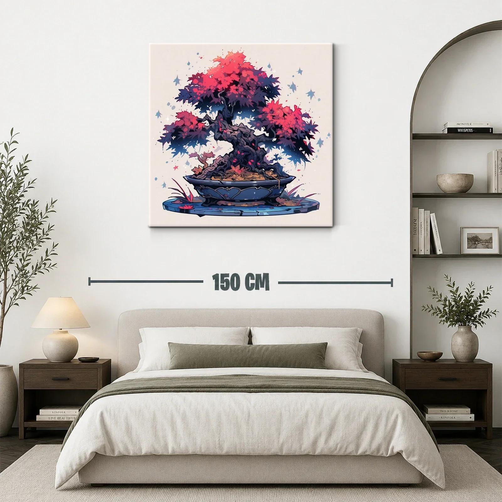 Cuadro arte bonsái vibrante con tonos rojos y azules — miniatura 3