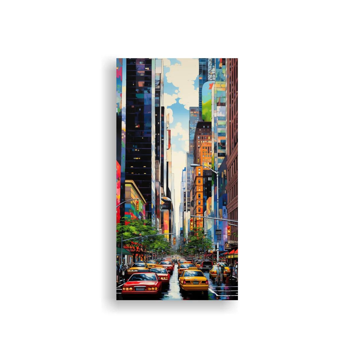Cuadro calle de ciudad con taxis amarillos y rascacielos