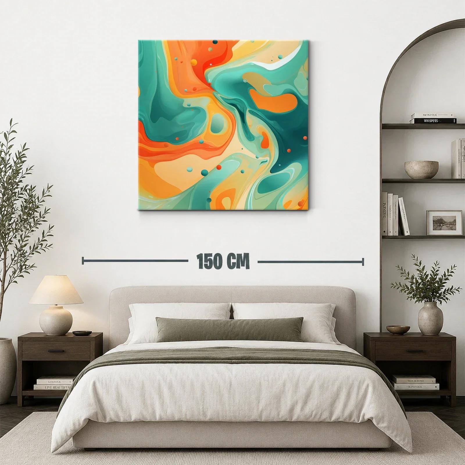 Arte abstracto con vibrantes tonos naranja y verde aqua — miniatura 3