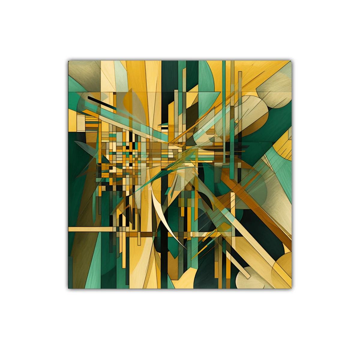 Composición abstracta en tonos verdes y dorados vibrantes — imagen principal